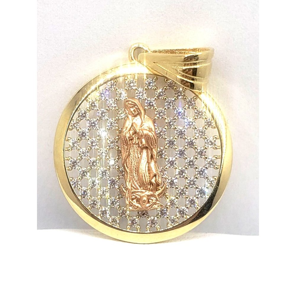14K REAL GOLD pendant tri-color Guadalupe CZ White